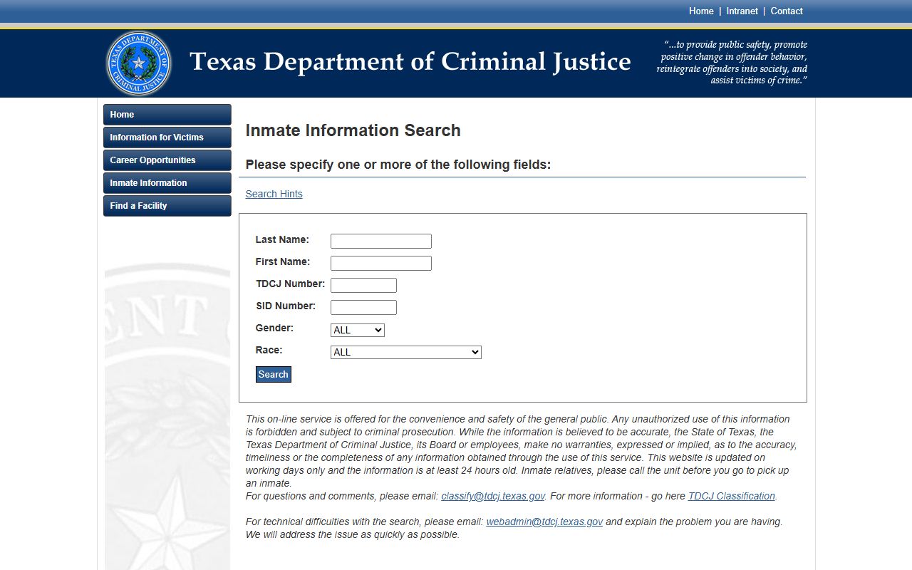 James V. Allred Unit inmate lookup through the TDCJ inmate search
